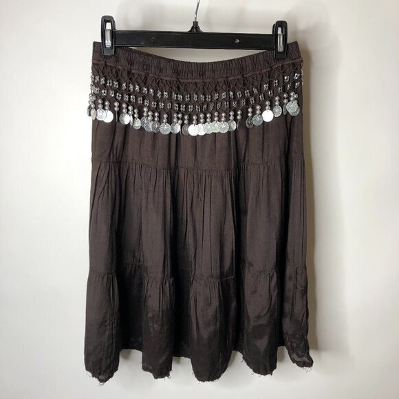 ROCK & ROSE Belly Dancing Chocolate Brown Gypsy Boho Hippie Swing Tiered Skirt - Picture 1 of 13